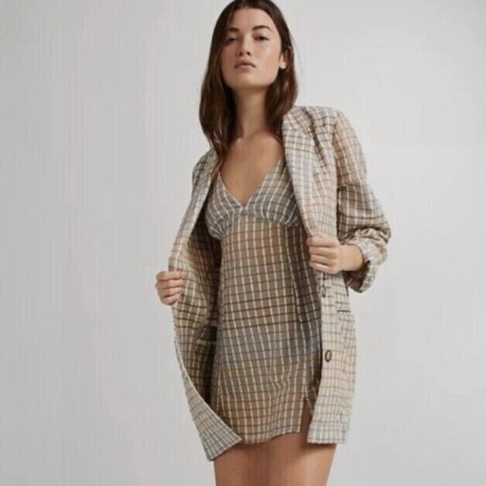 Free People Better Together Set Plaid Mini Dress and Jacket